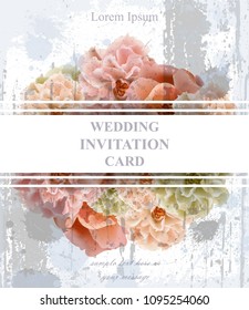 Wedding invitation card Vector. Beautiful floral decor. Banner poster template 3d backgrounds