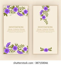 Wedding invitation card. Vector invitation card with elegant flower elements with text. Beautiful templates for invitation, gift or greeting card design.
