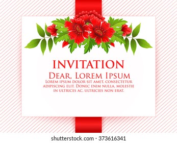 Wedding invitation card. Vector invitation card with flower element and elegant frame with text. 