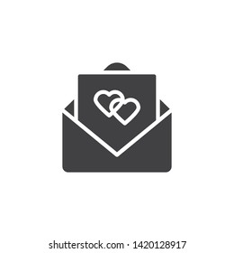Wedding invitation card vector icon. Received love letter filled flat sign for mobile concept and web design. Open envelope letter with hearts glyph icon. Symbol, logo illustration. Vector graphics