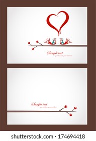 Wedding invitation, card, vector illustration with birds a heart