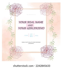 Wedding invitation card vector illustration with red roses