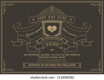 Wedding invitation card vector template ,retro and vintage style.