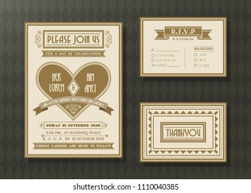 Wedding invitation card vector template set. retro and vintage style.