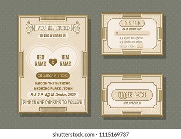 Wedding invitation card vector template set. retro and vintage style.