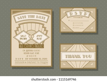 Wedding invitation card vector template set. retro and vintage style.