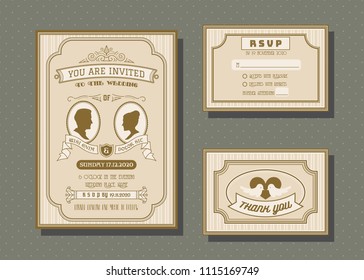 Wedding invitation card vector template set. retro and vintage style.