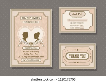 Wedding invitation card vector template set. retro and vintage style.