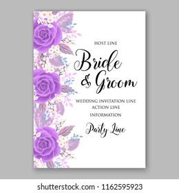 Wedding invitation card vector Template rose lavender violet 