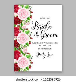 Wedding invitation card vector Template rose red pink