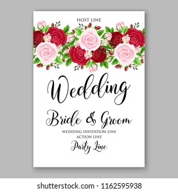 Wedding invitation card vector Template rose red pink