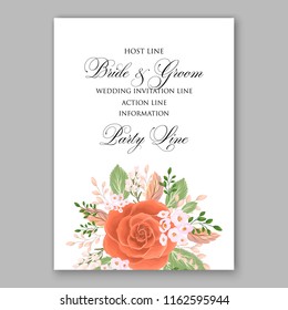Wedding invitation card vector Template rose  peach orange