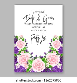 Wedding invitation card vector Template rose  purple violet pink