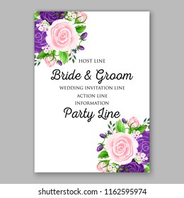 Wedding invitation card vector Template rose  purple violet pink