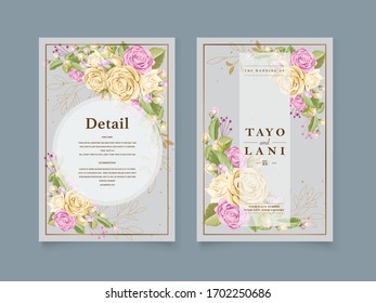 wedding invitation card vector template design with rose