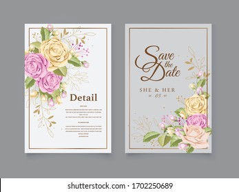 wedding invitation card vector template design with rose