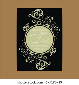 Wedding invitation card with vintage floral elements. Vector illustration.