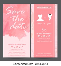 wedding invitation card, watercolor design.  bride and groom dress concept. love and valentine day. vector  illustration