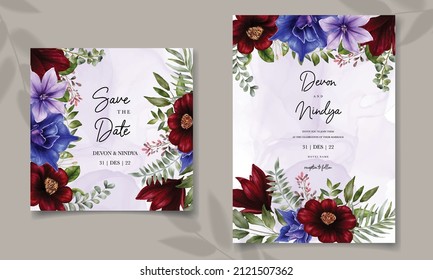 Wedding invitation card with watercolor floral