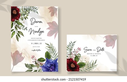 Wedding invitation card with watercolor floral