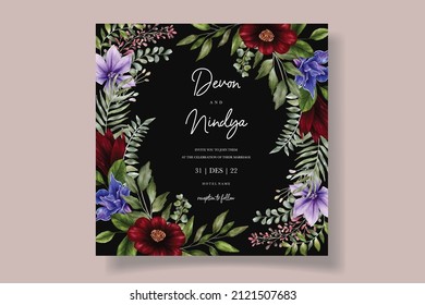 Wedding invitation card with watercolor floral