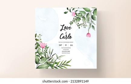 wedding invitation card with watercolor floral hand drawing