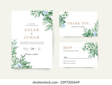 Wedding invitation card with watercolor floral