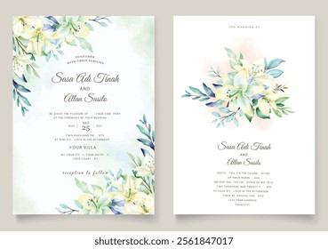 Wedding invitation card with Watercolor Floral and leaves. Illustrator and designer. Wedding Invites, save the date, Birthday Invites, Video Invites, E-Cards.