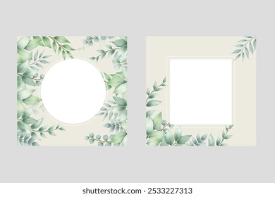 Wedding invitation card with watercolor leaves