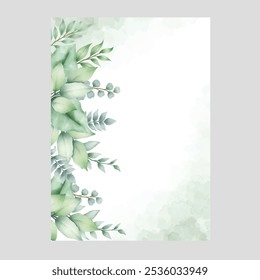 Wedding invitation card with watercolor leaves
