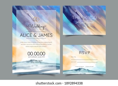 Wedding Invitation Card, Watercolor Mountains