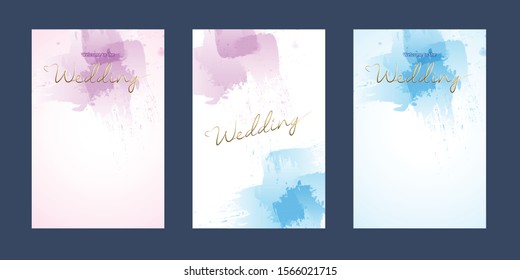 Wedding invitation card watercolor style with calligraphy vector template