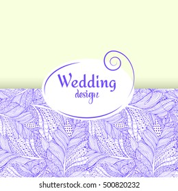 Wedding invitation card with white space and ornamental doodle pattern. Vector illustration