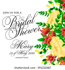 Wedding invitation card wirh llower wreat. Bridal shower invitaton.
