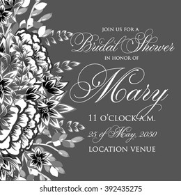 Wedding invitation card wirh llower wreat. Bridal shower invitaton.