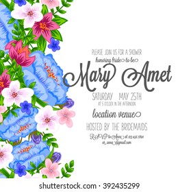 Wedding invitation card wirh llower wreat. Bridal shower invitaton.