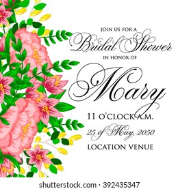 Wedding invitation card wirh llower wreat. Bridal shower invitaton.