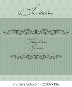 Wedding invitation cards baroque style brown and green. Vintage Pattern. Damascus style ornament. Frame with flowers elements. Vector illustration.