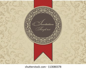 Wedding invitation cards baroque style brown and gold. Vintage Pattern. Damascus style ornament. Frame with flowers elements. Vector illustration.