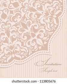 Wedding invitation cards baroque style pink and beige. Vintage Pattern. Retro Victorian ornament. Frame with flowers elements. Vector illustration.