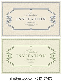 Wedding invitation cards baroque style blue and green. Vintage Pattern. Retro Victorian ornament. Frame with flowers elements. Vector illustration.