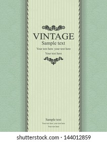 Wedding invitation cards baroque style green and beige. Vintage Pattern. Damascus style ornament. Frame with flowers elements. Vector illustration.