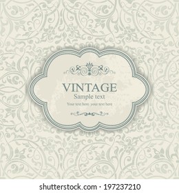 Wedding invitation cards  baroque style blue and beige. Vintage  Pattern. Retro Victorian ornament. Frame with flowers elements. Vector illustration.