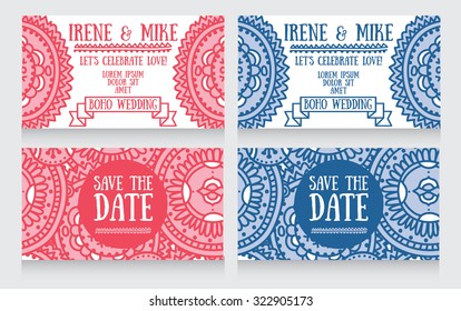 wedding invitation cards for boho style, vector illustration