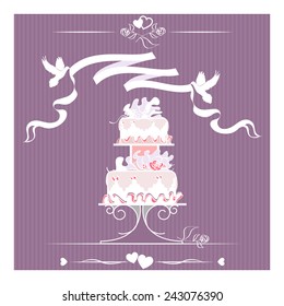 Wedding invitation cards with wedding cake. Place for your text. Use for invitations, announcement cards. Template Vector.