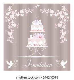 Wedding invitation cards with wedding cake. Use for invitations, announcement cards. Template Vector.