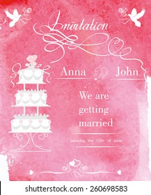 Wedding invitation cards with wedding cake.  Use for invitations, announcement cards. Template Vector.