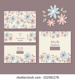 Wedding invitation cards with chamomiles