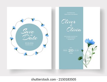 Wedding invitation cards decorated with hand painted watercolor wildflowers