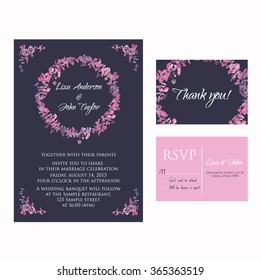 wedding invitation cards decorated with hand drawn barberry